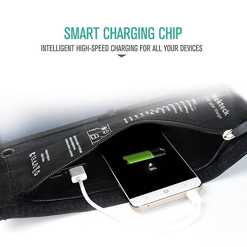 21W Solar Charger(5V/3A Max) with 2 USB Port, IPX4 Waterproof Portable and Foldable Hiking Camping Gear SunPower USB Solar Panel Compatible with iPhone, iPad, Samsung Galaxy, Tablets and More