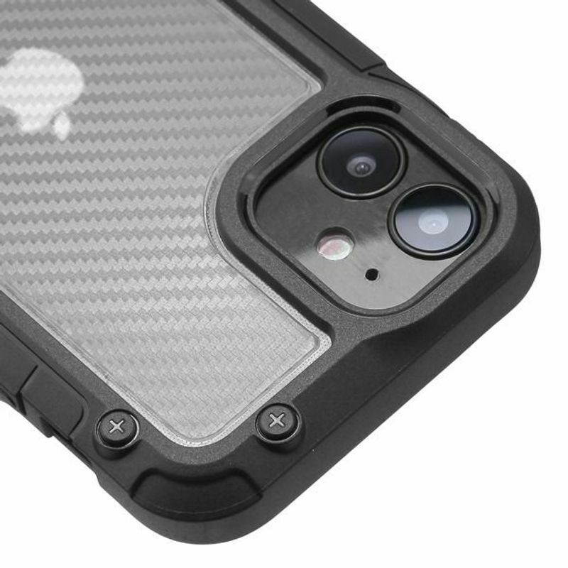 For  iPhone 12 Mini 5.4" Clear Black Carbon Fiber TPU Hybrid Plastic Case
