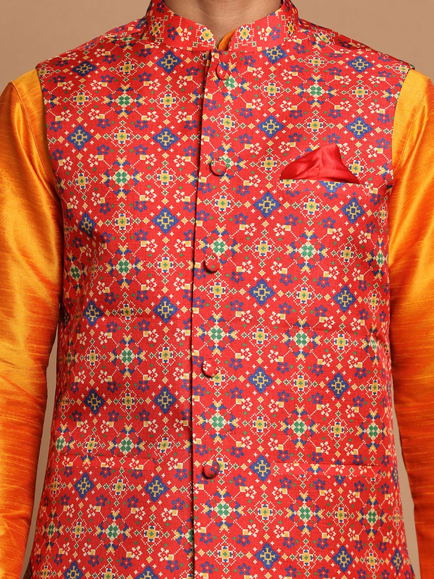 VASTRAMAY Maroon Regular Fit Printed Nehru Jacket