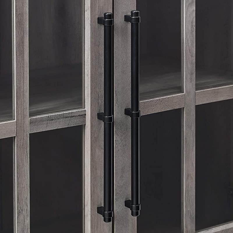 Edison Farmhouse Barn Glass Wood Universal Stand for TV's up to 64" Flat Screen Living Room Storage Cabinet Doors and Shelves Entertainment Center, 58 Inch, Grey