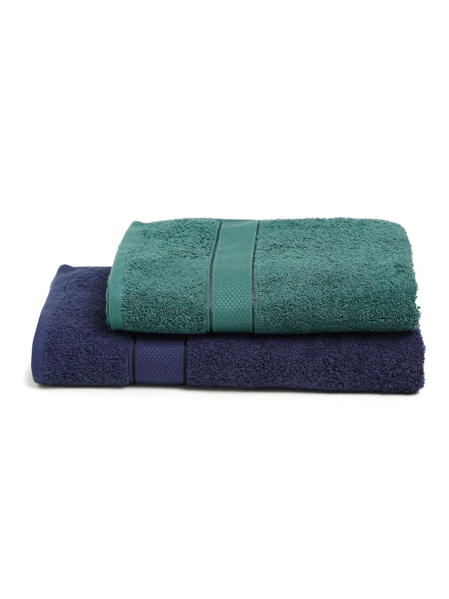 Creeva Navy & Dark Green 525 GSM Cotton Bath Towel Set of 2