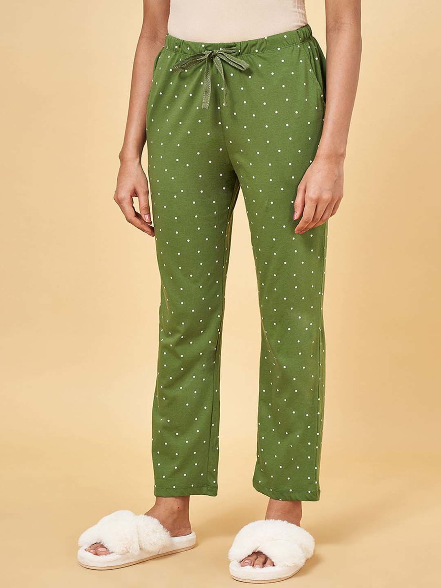 Dreamz by Pantaloons Olive Green Cotton Polka Dots Pyjamas