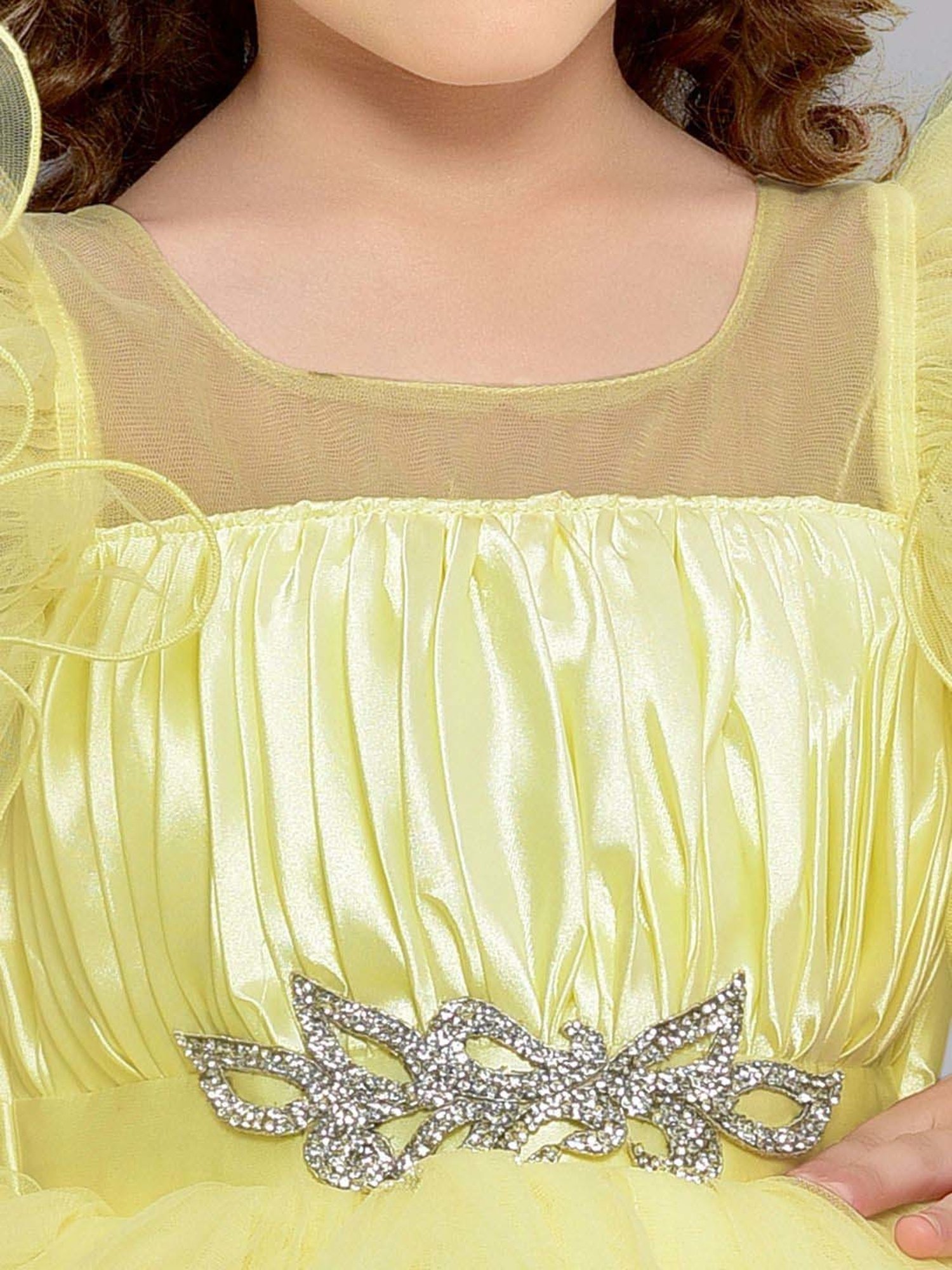 Pink Chick Kids Yellow Solid Party Gowns