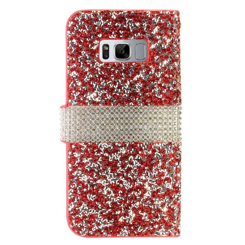 Insten Rhinestone Diamond Bling Leather Wallet Flip Case Cover For Samsung Galaxy S8 - Red/Silver by Eagle