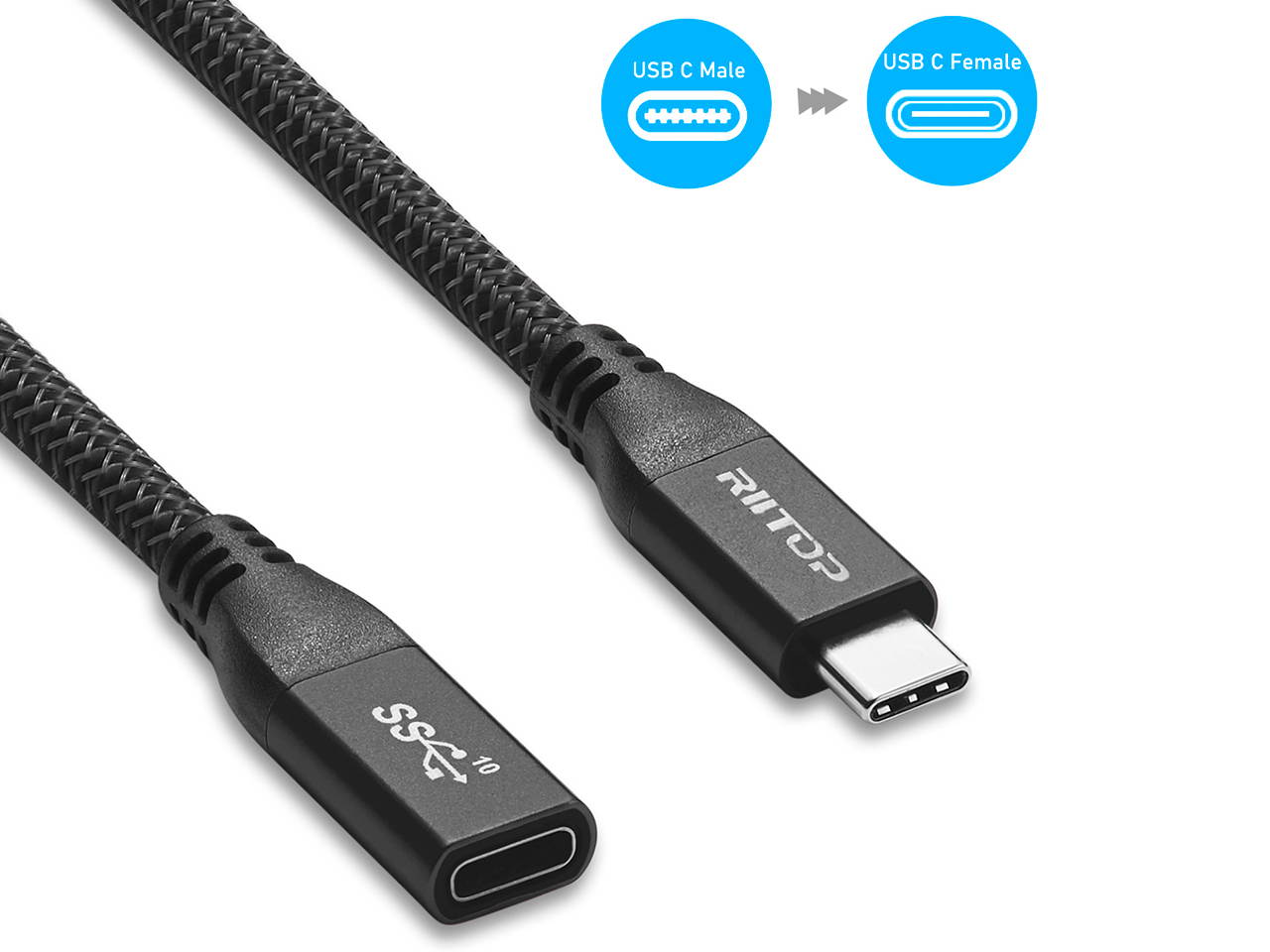 RIITOP USB C Extension Cable 5.9 ft (2Pack), USB 3.1 Type C Male to Female Extender Cord, Gen2 10Gbps, Support Charging & Data for Nintendo Switch, MacBook Pro, Dell XPS, Oculus Quest