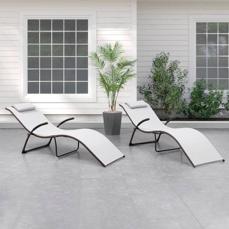 2pc Outdoor Portable Reclining Chaise Lounge Chairs - Light Gray - Crestlive Products
