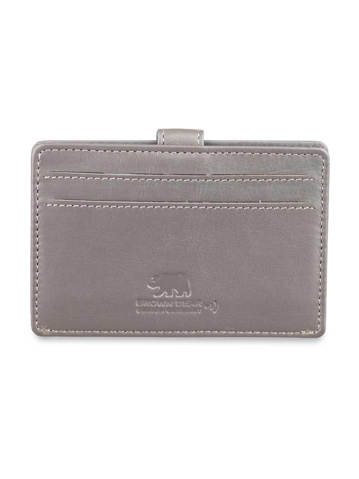 BROWN BEAR Premium Branded Grey Leather Card Holder for Men