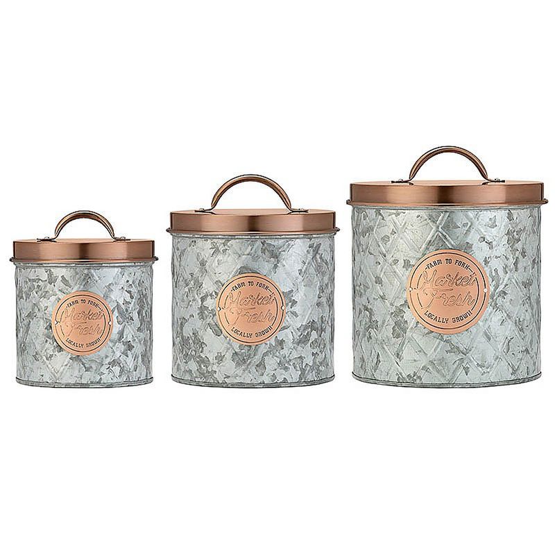 Amici Home 52-84 & 140 oz Set of 3 Bristol Metal Storage Canisters Galvanized/Copper