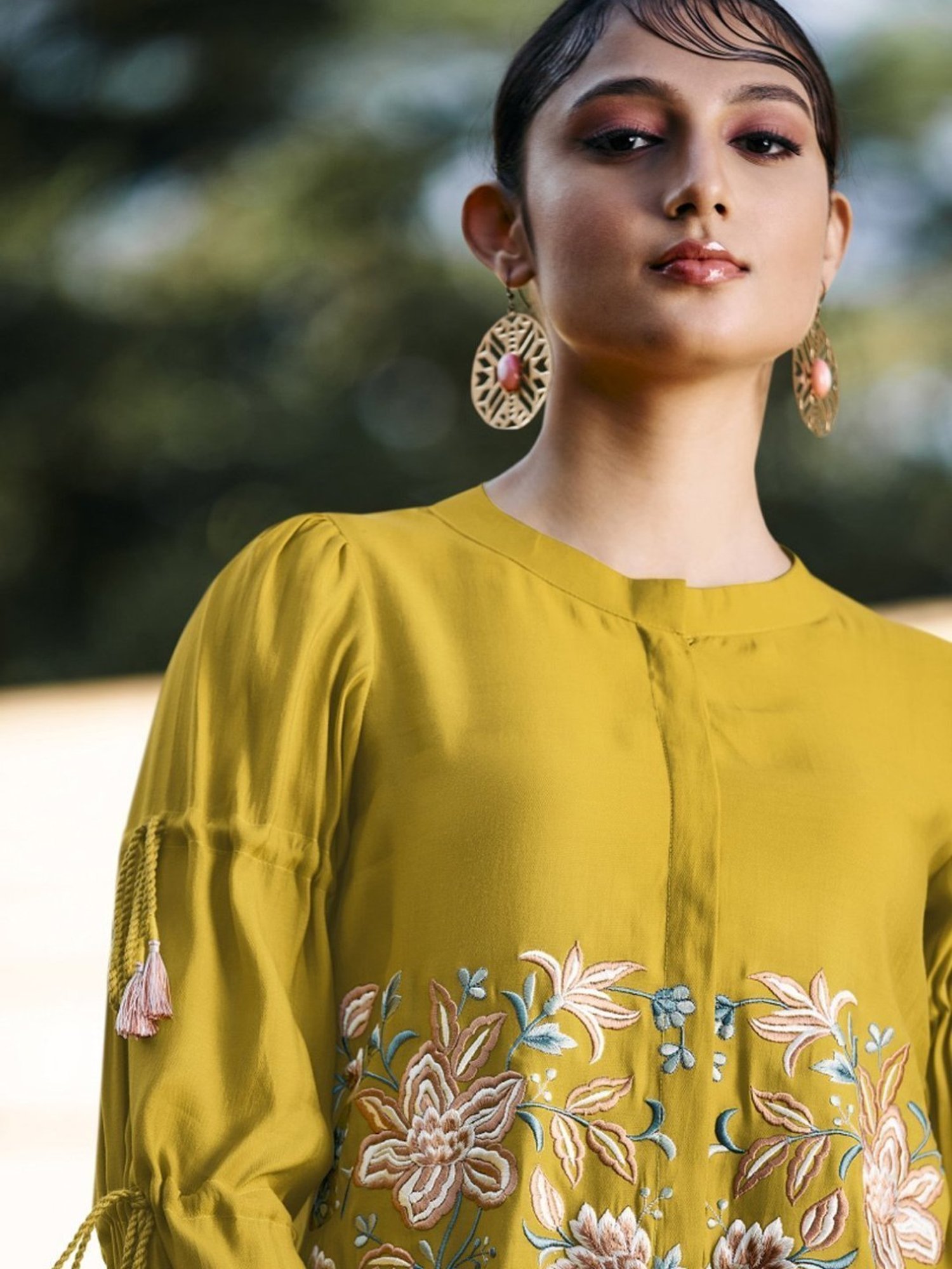 Autumnlane Sophia Yellow Embroidered Tunic with Pant Co-ord Set Set