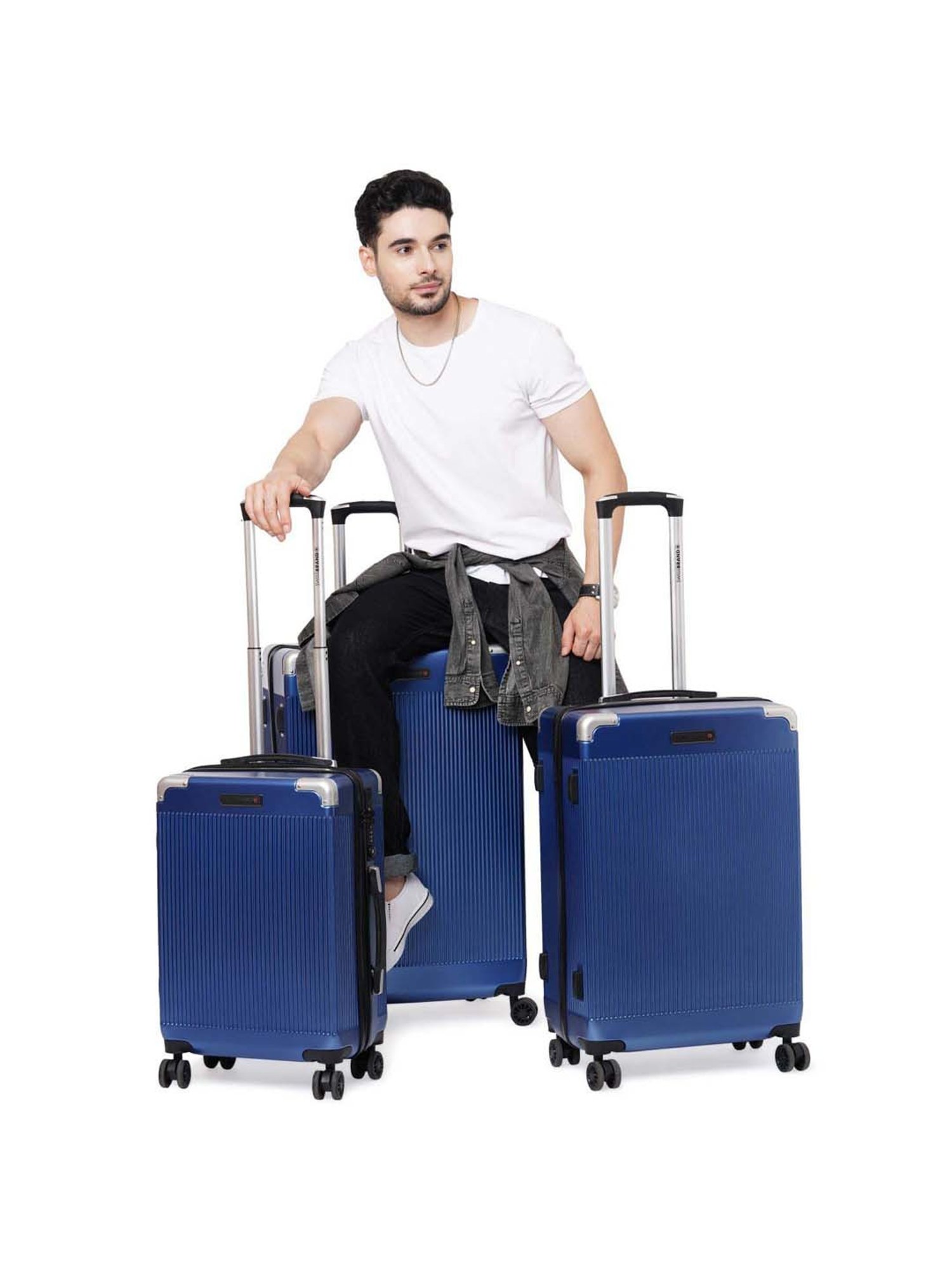 Swiss Brand Geneve Powder Blue 8 Wheel Small Hard Cabin Trolley - 36 Inch