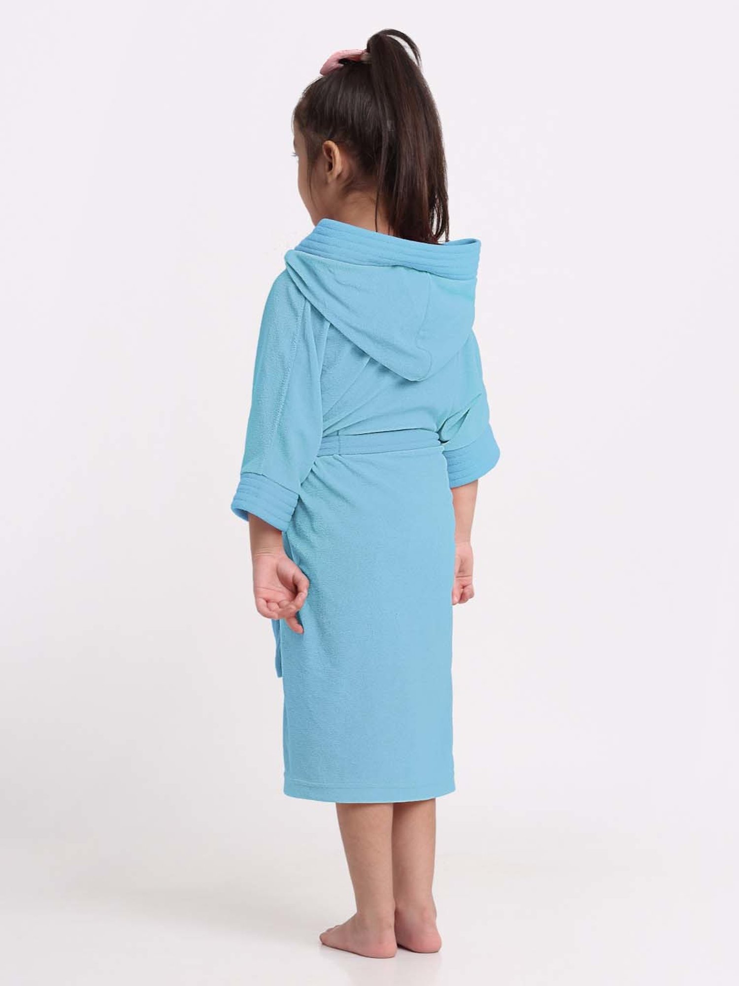 Creeva Melodious Ocean Blue Micro Terry 225 GSM Kids Hooded Bathrobe 4-5 Years With Pocket