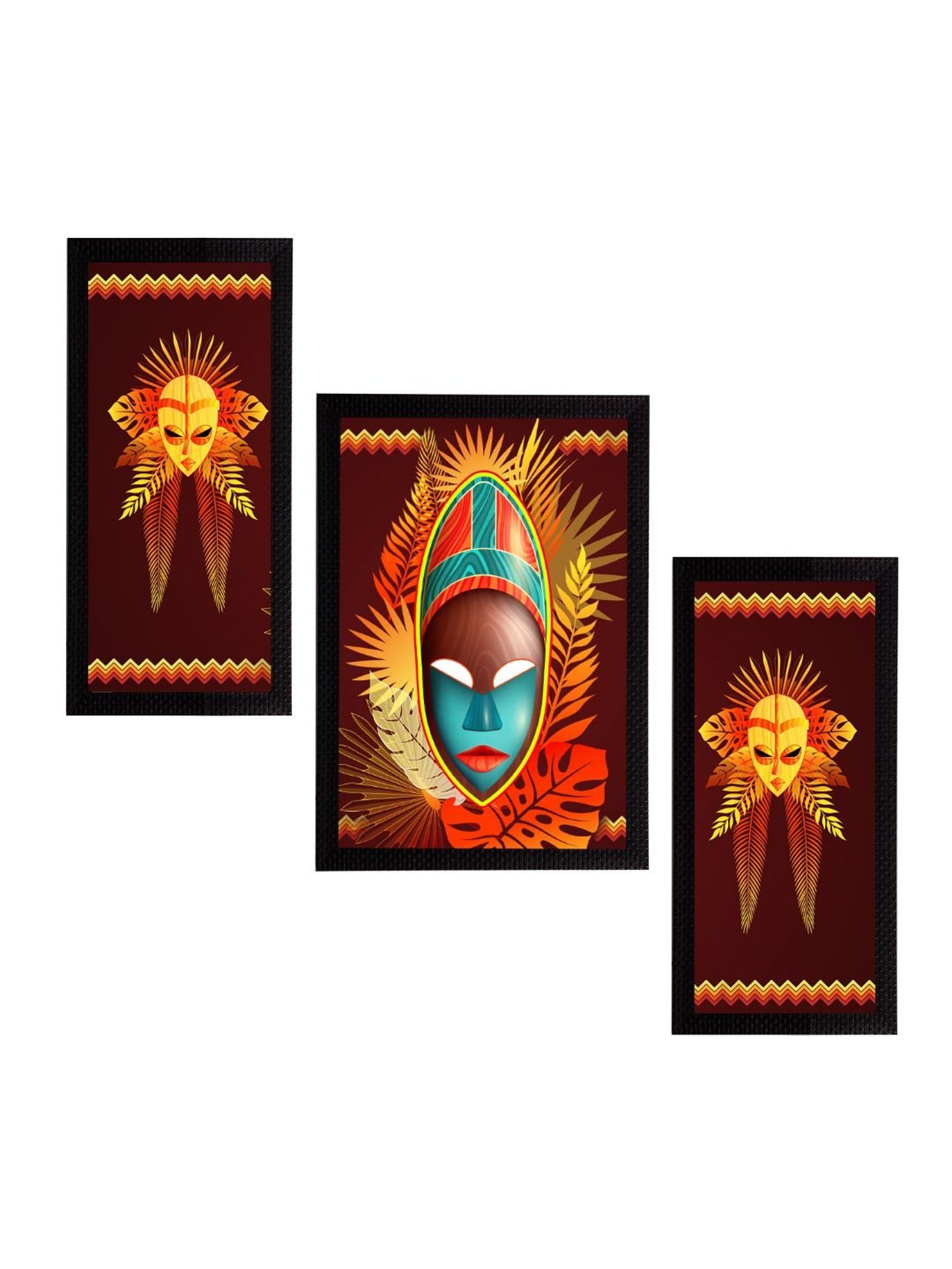 eCraftIndia Set of 3 Tribal Theme Satin Matt Textured UV Art Painting