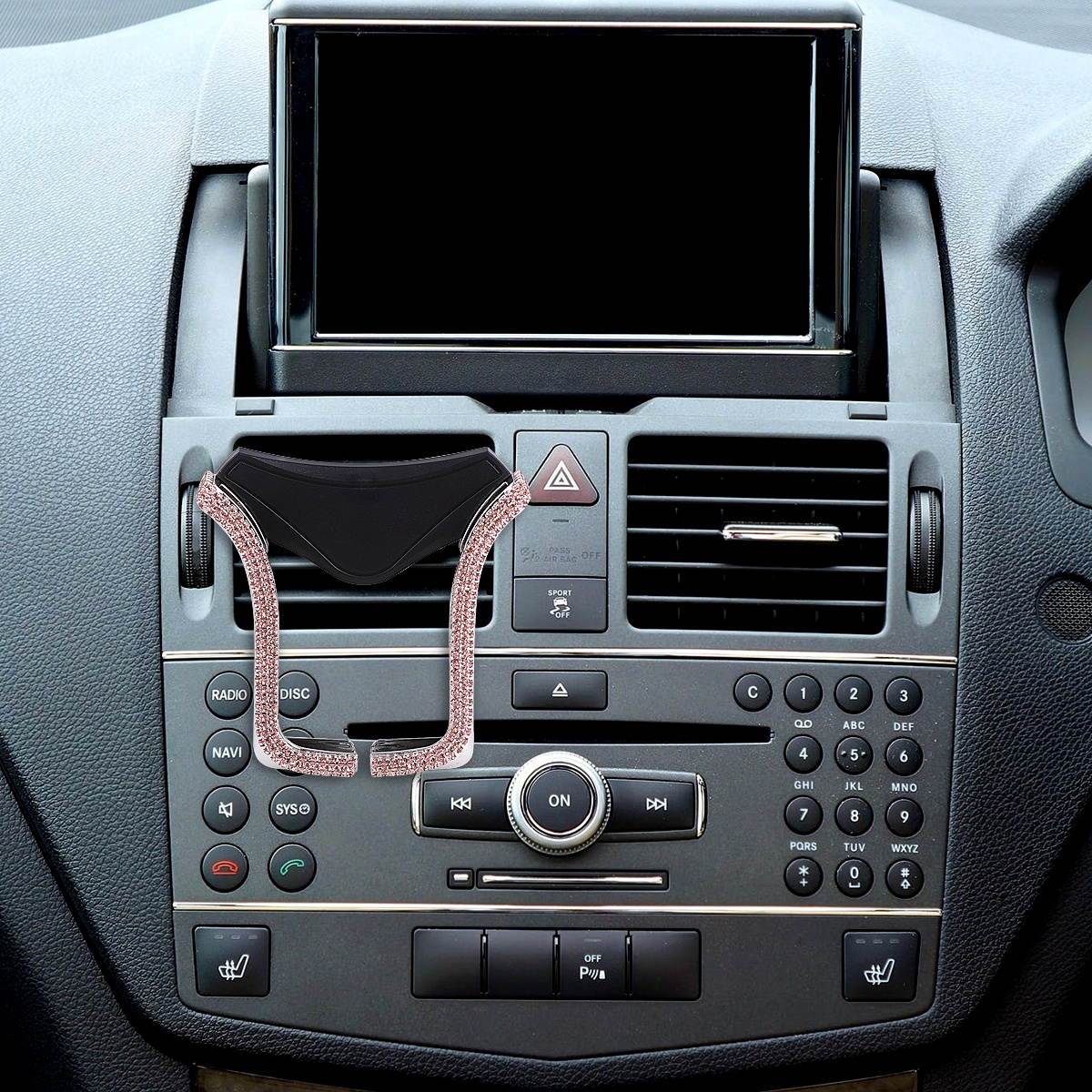 Rhinestone U Shape Car Air Vent Phone Bracket Navigation Telescopic Gravity Holder (Silver)