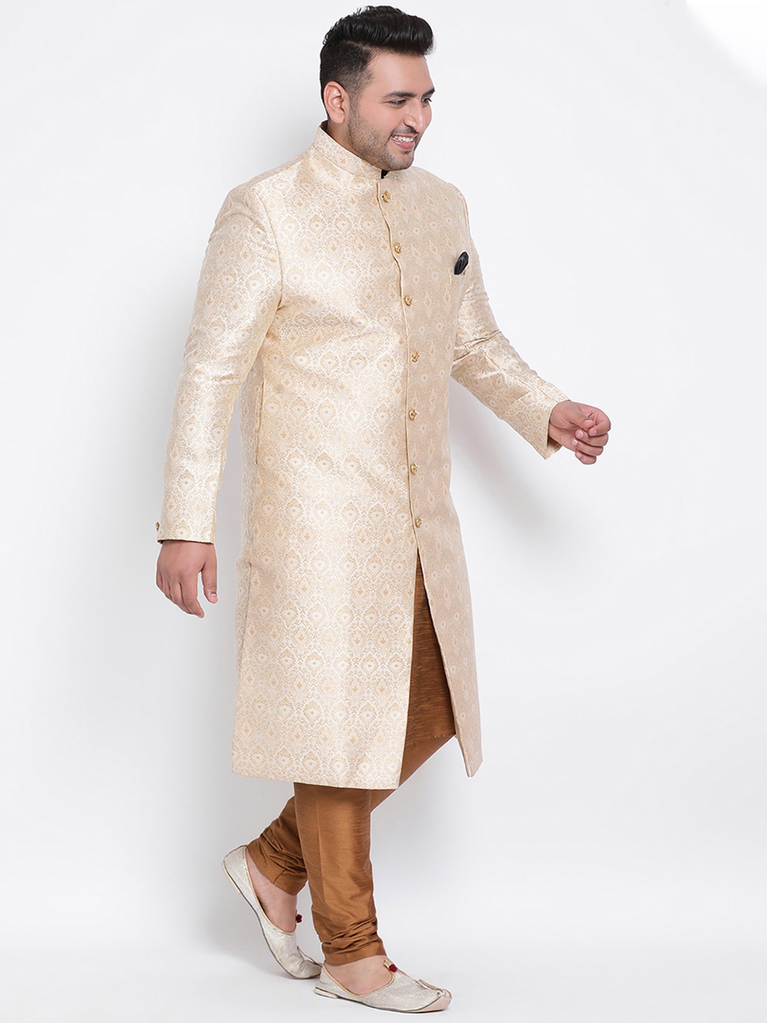 Benstoke Black & Maroon Regular Fit Sherwani Set