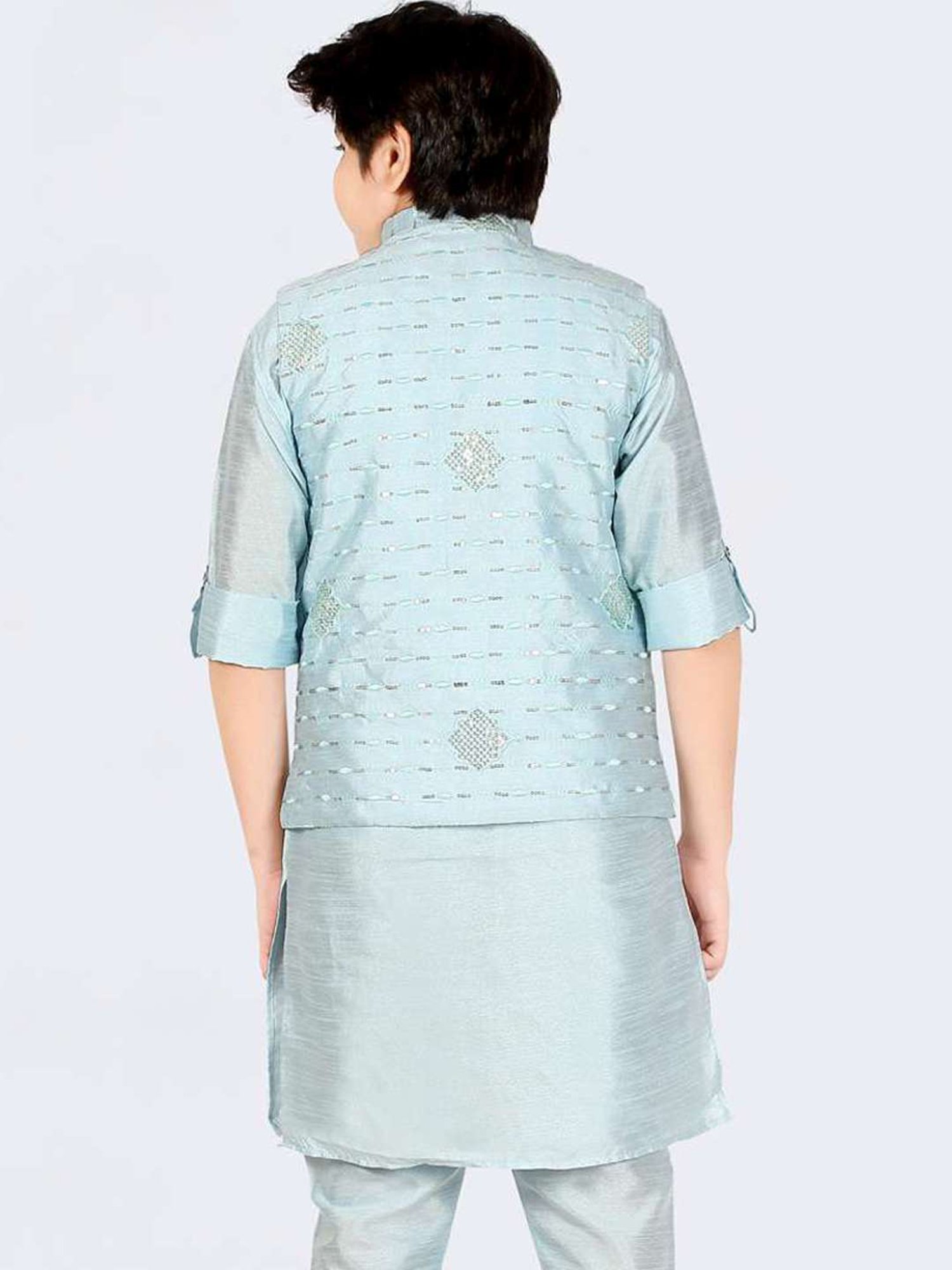 Cavio Kids Sky Blue Embroidered Full Sleeves Kurta Set