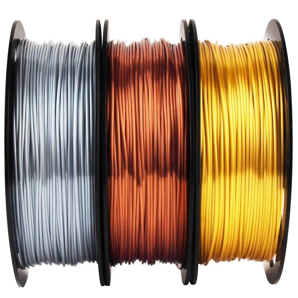 Shiny Silk Gold Silver Copper PLA Filament Bundle, 1.75mm 3D Printer Filament, Each Spool 0.5kg, 3 Spools Pack, with One 3D Printer Remove or Stick Tool