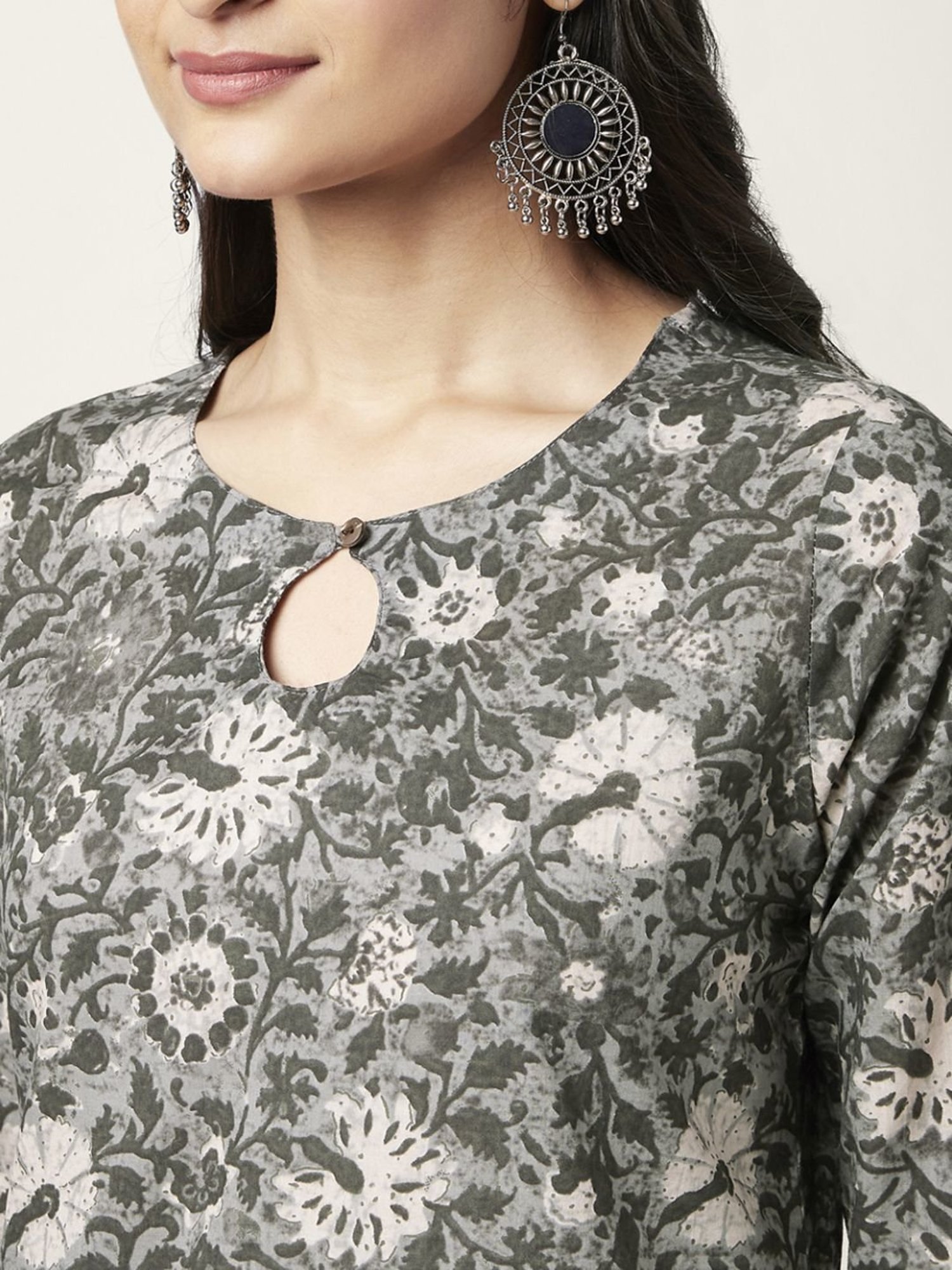 Rangmanch by Pantaloons Grey Cotton Floral Print Kurta Palazzo Set