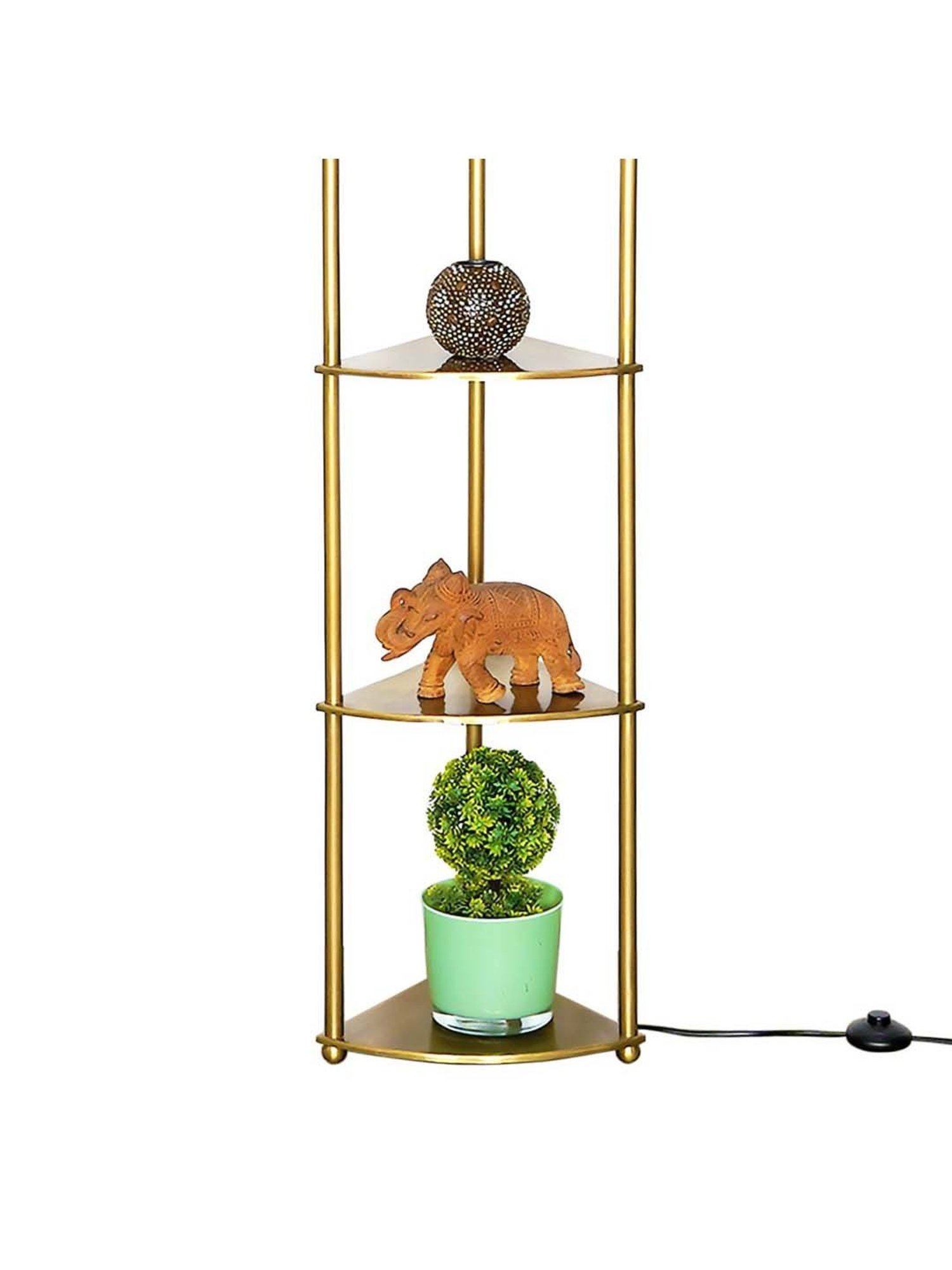 Kapoor E Illuminations Devan Antique Brass Metal Multiutility Shelf Floor Lamp