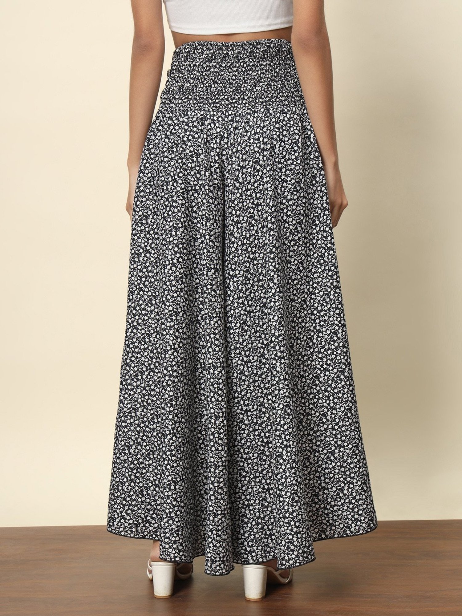 Trend Arrest Black & White Floral Print High Rise Palazzos