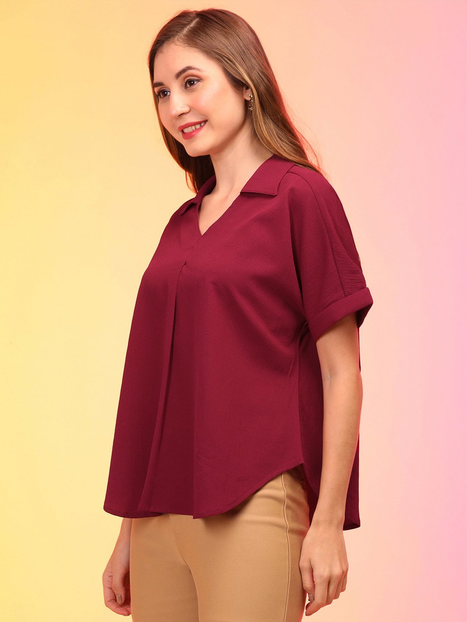 Globus Maroon Relaxed Fit Top