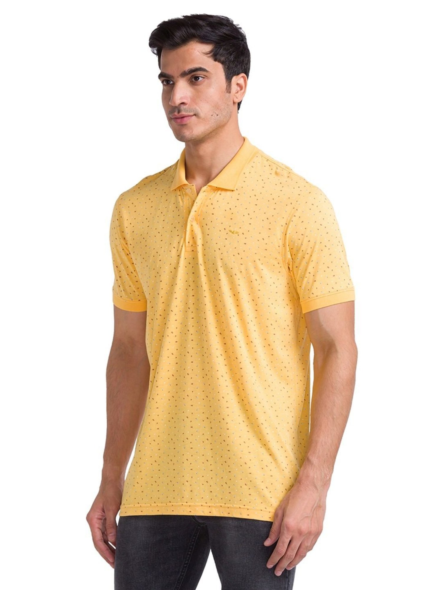 Park Avenue Yellow Slim Fit Printed Polo T-Shirt