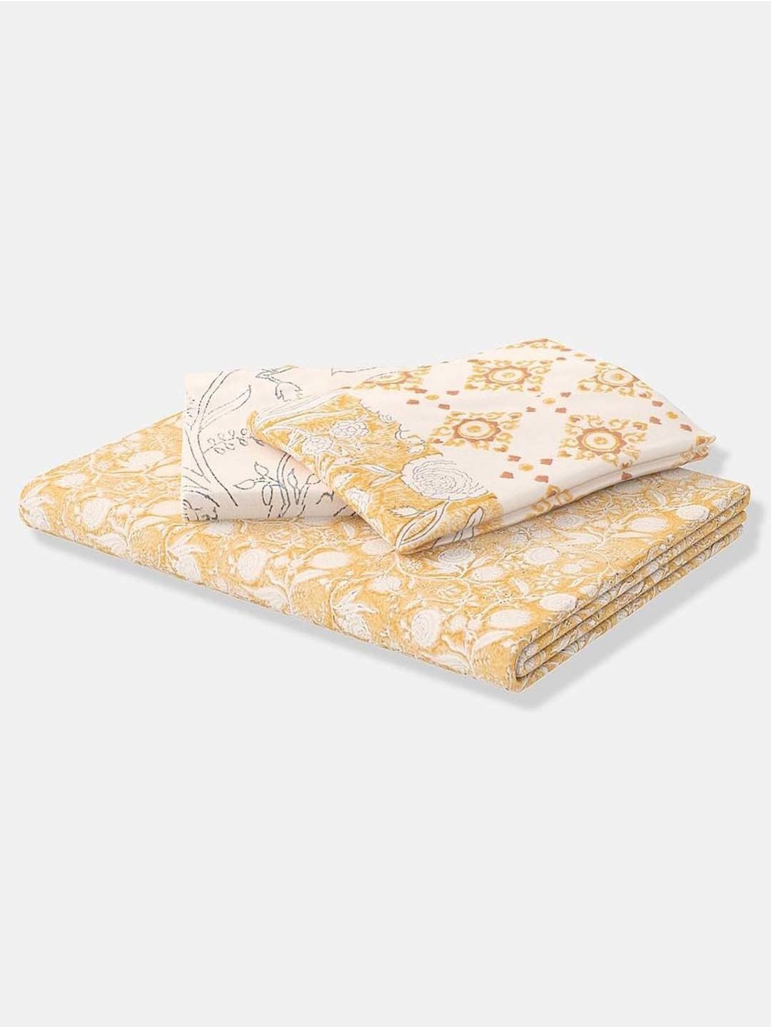 Fabindia Yellow Cotton 180 TC Single Bed Sheet With Pillow Cover