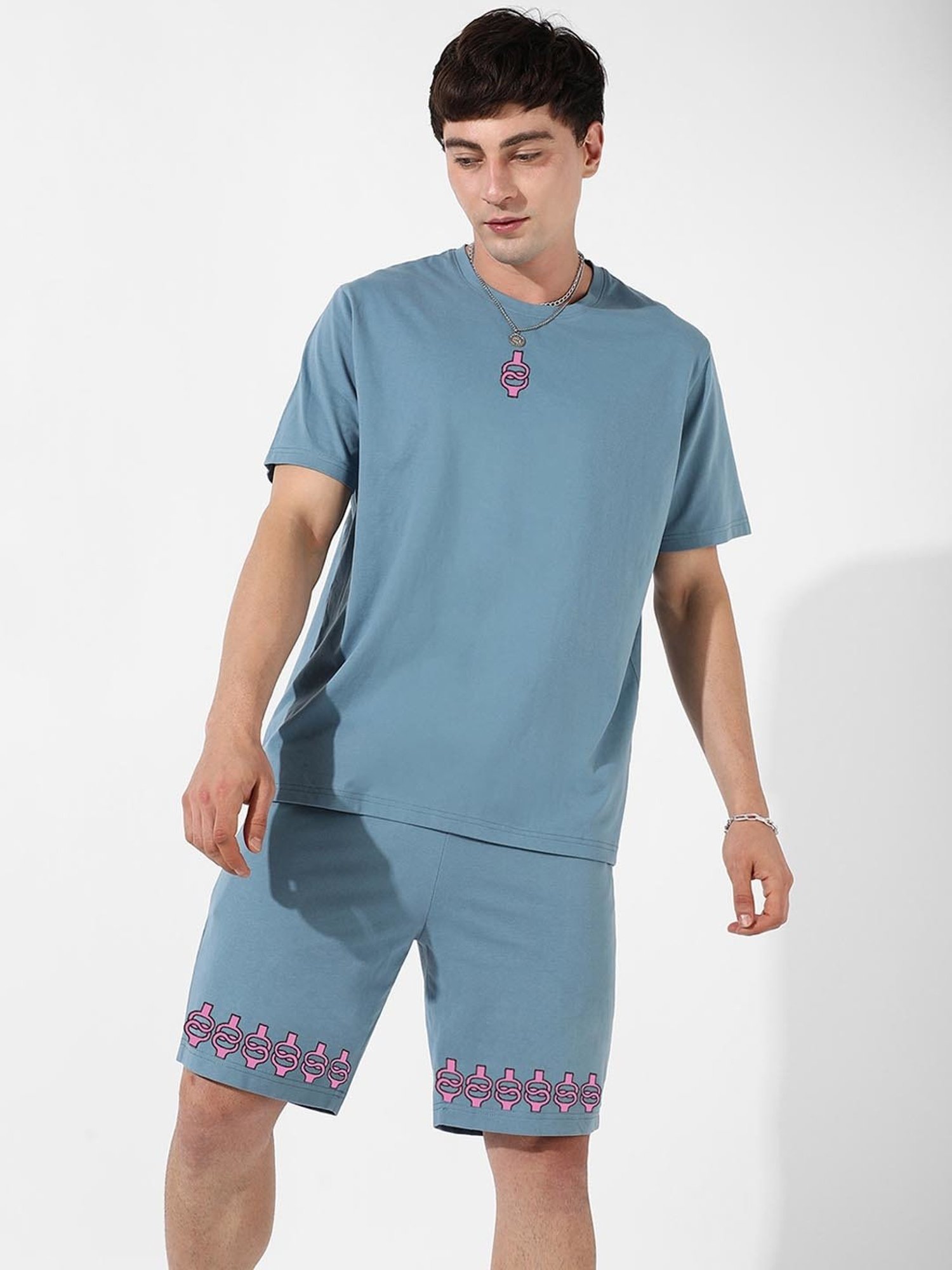 Campus Sutra Blue Regular Fit Oversized Braindead Printed Co-Ord Set
