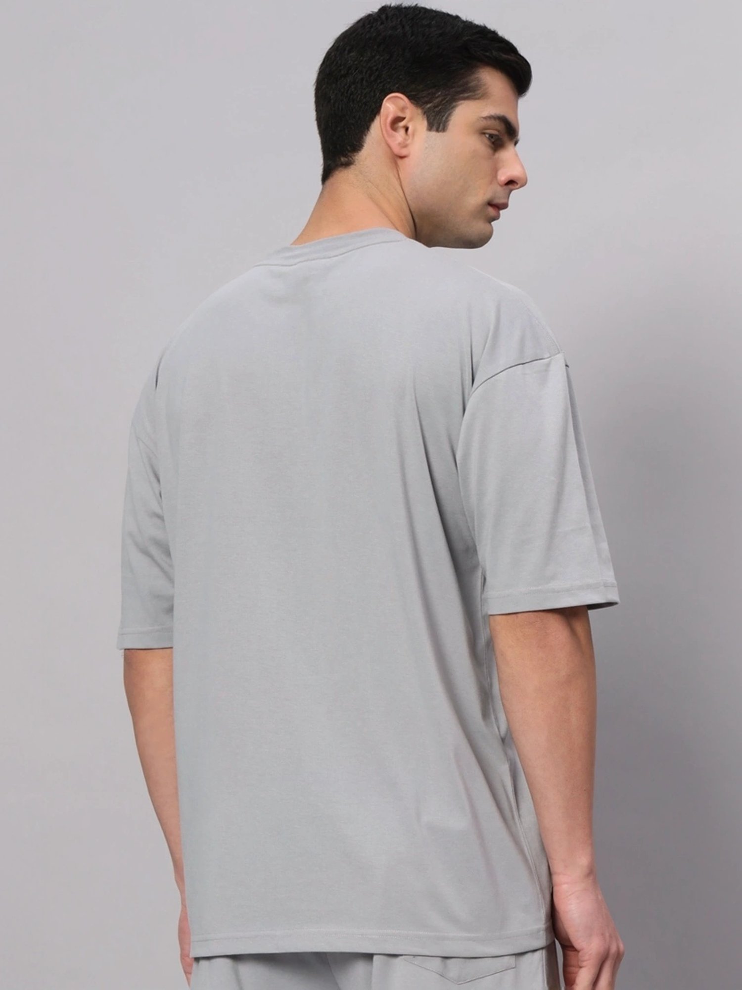 Griffel Grey Cotton Loose Fit Printed T-Shirt