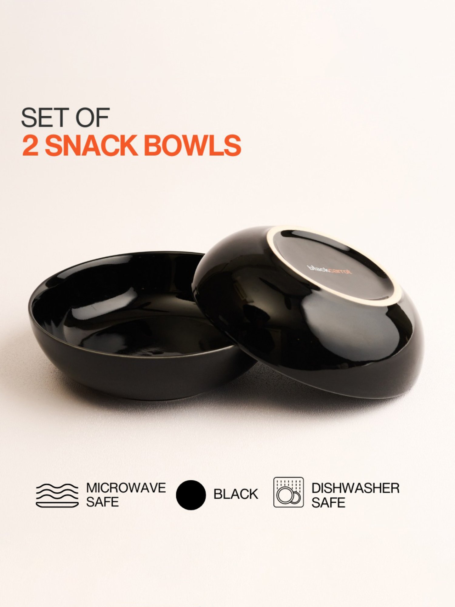 BlackCarrot Black Ceramic Snack Bowls Set of 2