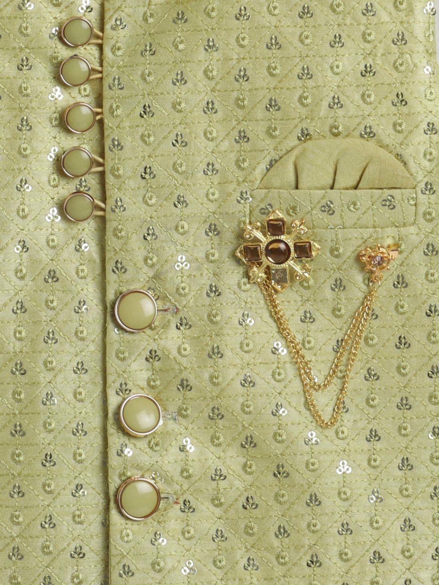 Ahhaaaa Kids Green Embellished Full Sleeves Kurta Set