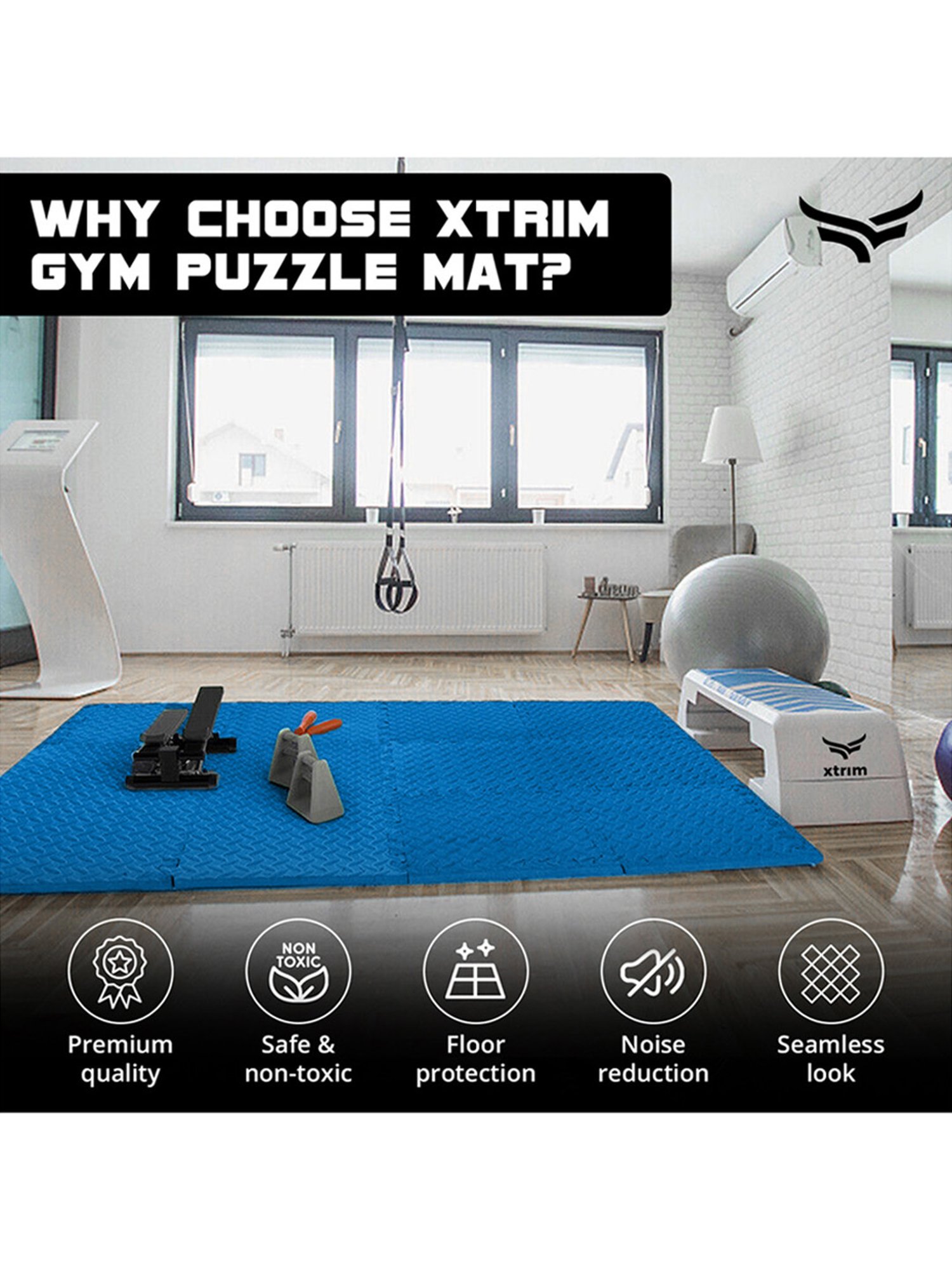 Xtrim Puzzle Exercise Mat with EVA Foam (Blue) Size - 10mm