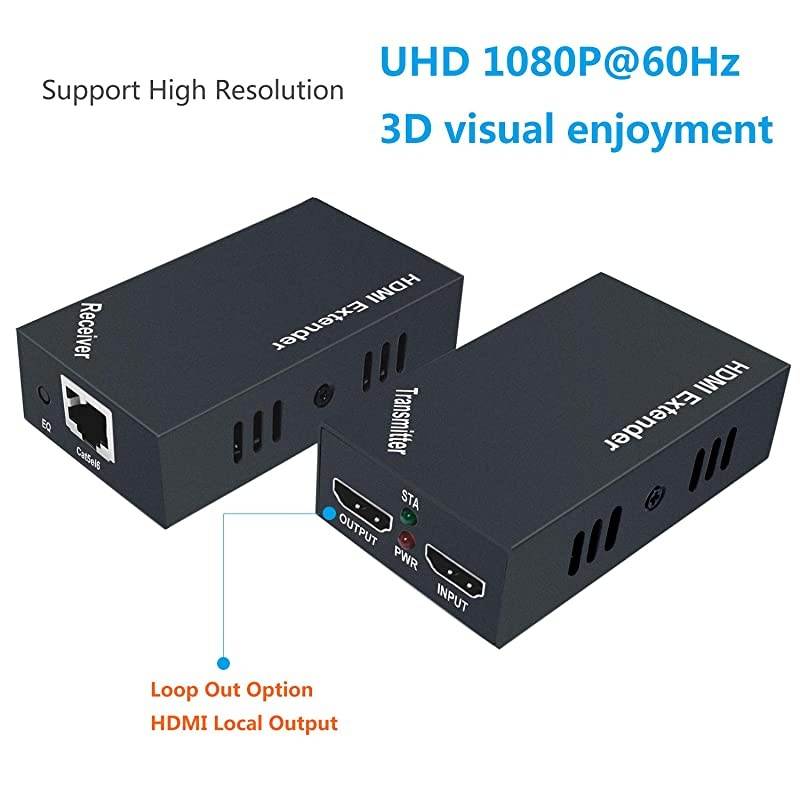 Extender with Loop Out Option 164ft Extend Transmission1080P60Hz3D Over Cat5eCat6Cat7 High Compatibility and POC Function
