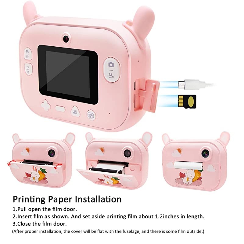 Print Camera for Kids Girls Zero Ink Print Photo Selfie Video Digital Camera with Paper Film 312 Years Old Children Mini Learning Toy Camera Gifts for Birthday Holiday Travel Pink