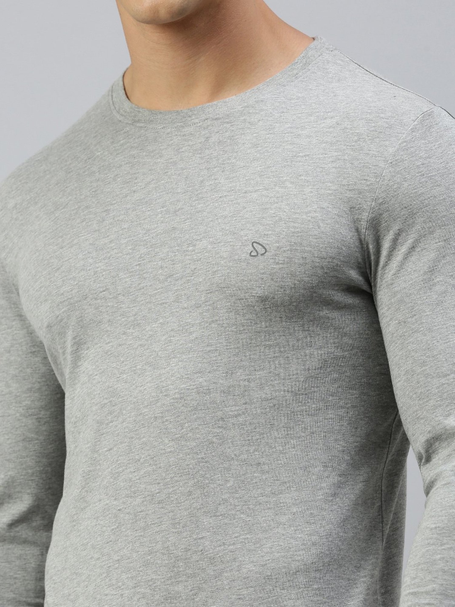 Sporto Grey Melange Regular Fit Crew T-Shirt