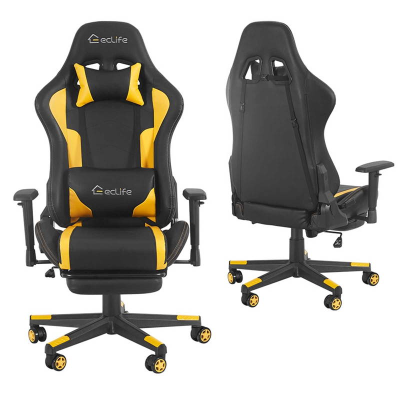 Eclife PC Gaming Chair Massage game chair/ergonomic design/office chair/Racing Style Gaming Chair/provide you with a comfortable game office environment(Yellow and Black)