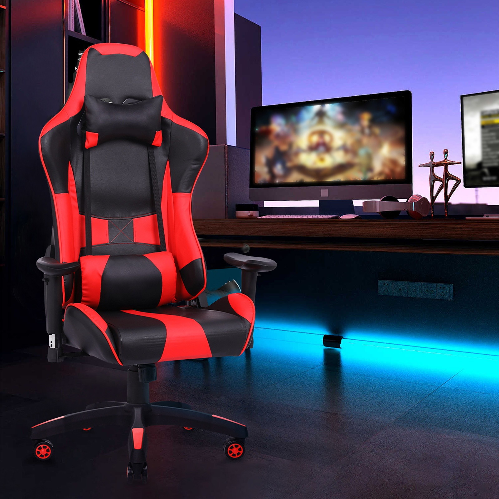 YOUTHUP Racing Style Gaming Chair Adjustable Ergonomic Computer Desk Chair,PU Leather Racing Reclining Swivel High Back Chair with Headrest and Lumbar Support,Pink