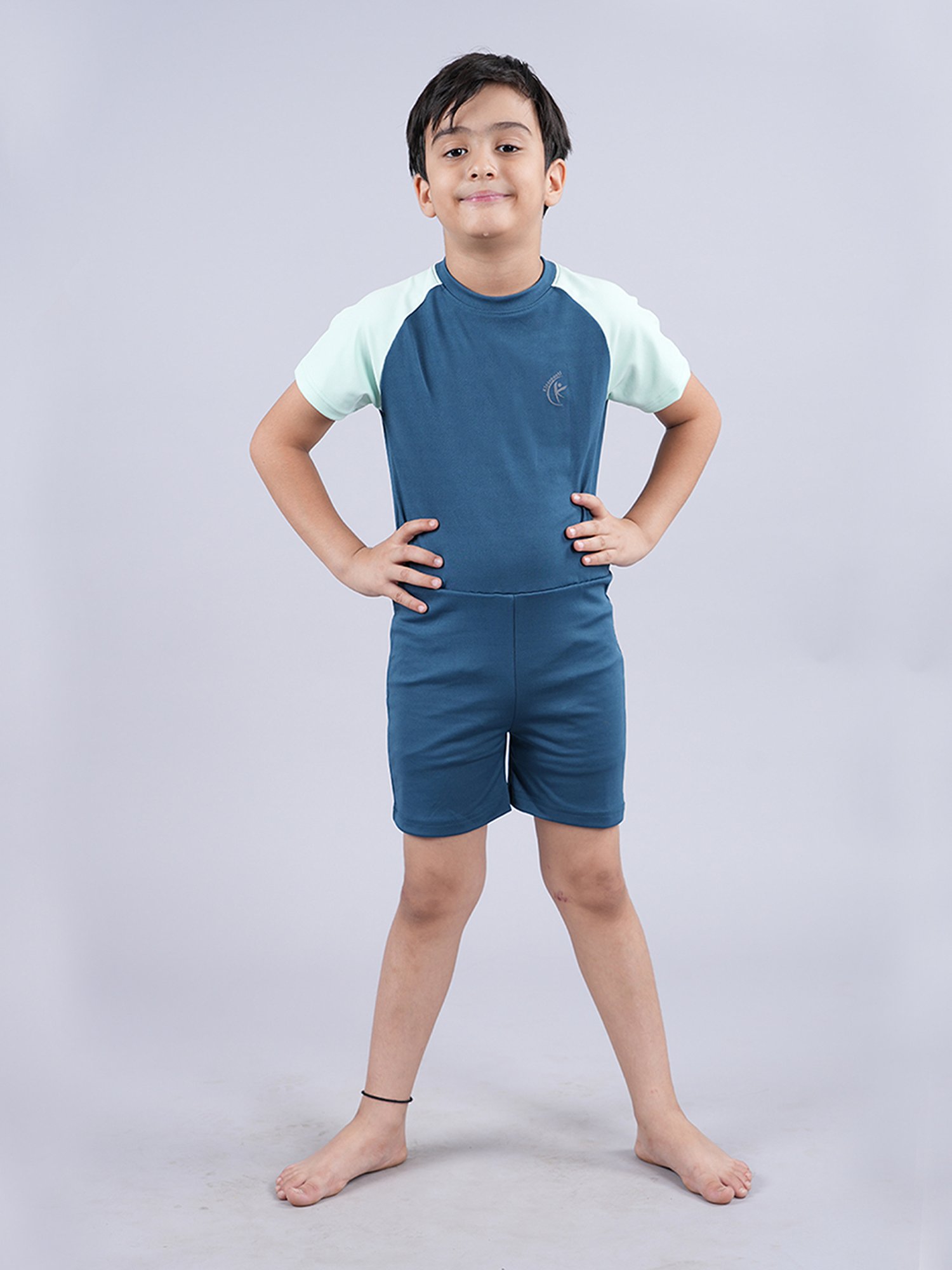Kiddopanti Kids Teal Solid Swimsuit