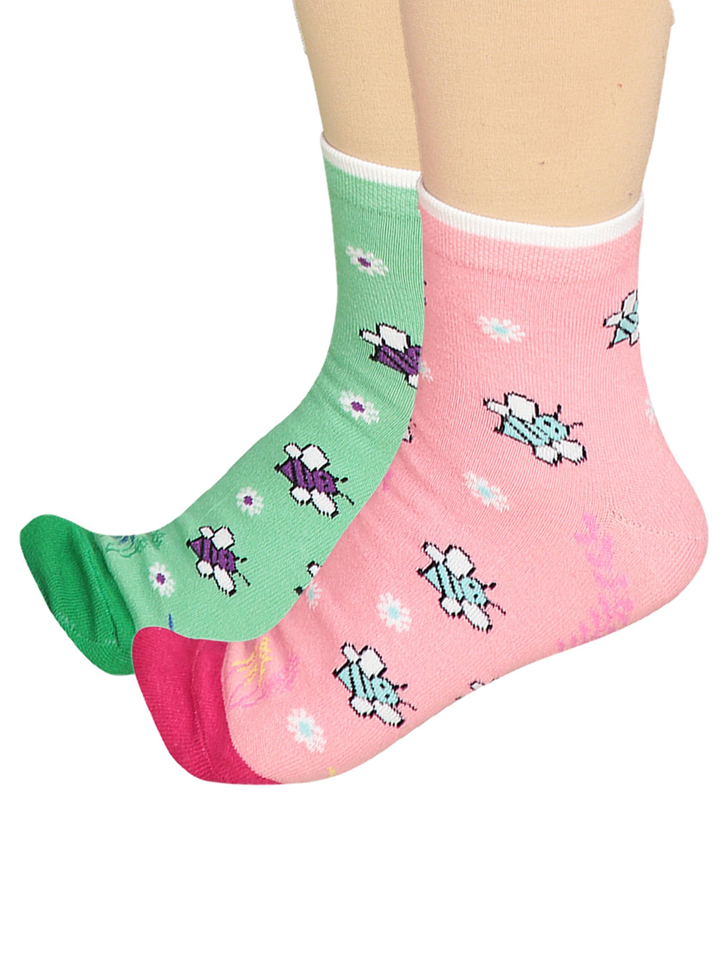Bodycare Pink & Green Printed Socks (Pack Of 2)