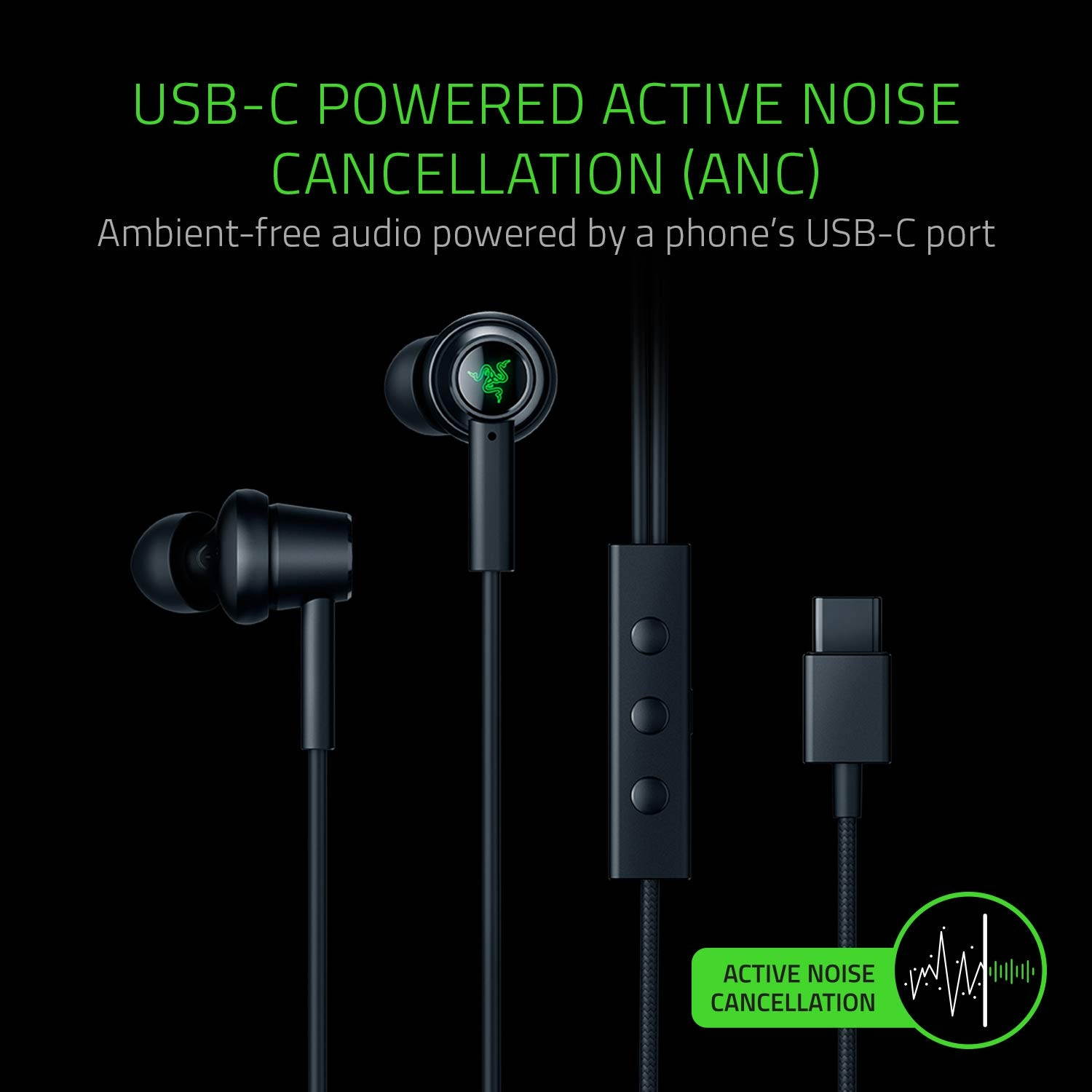 Razer Hammerhead USB-C ANC In-Ear Gaming Headsets - Active Noise Cancellation