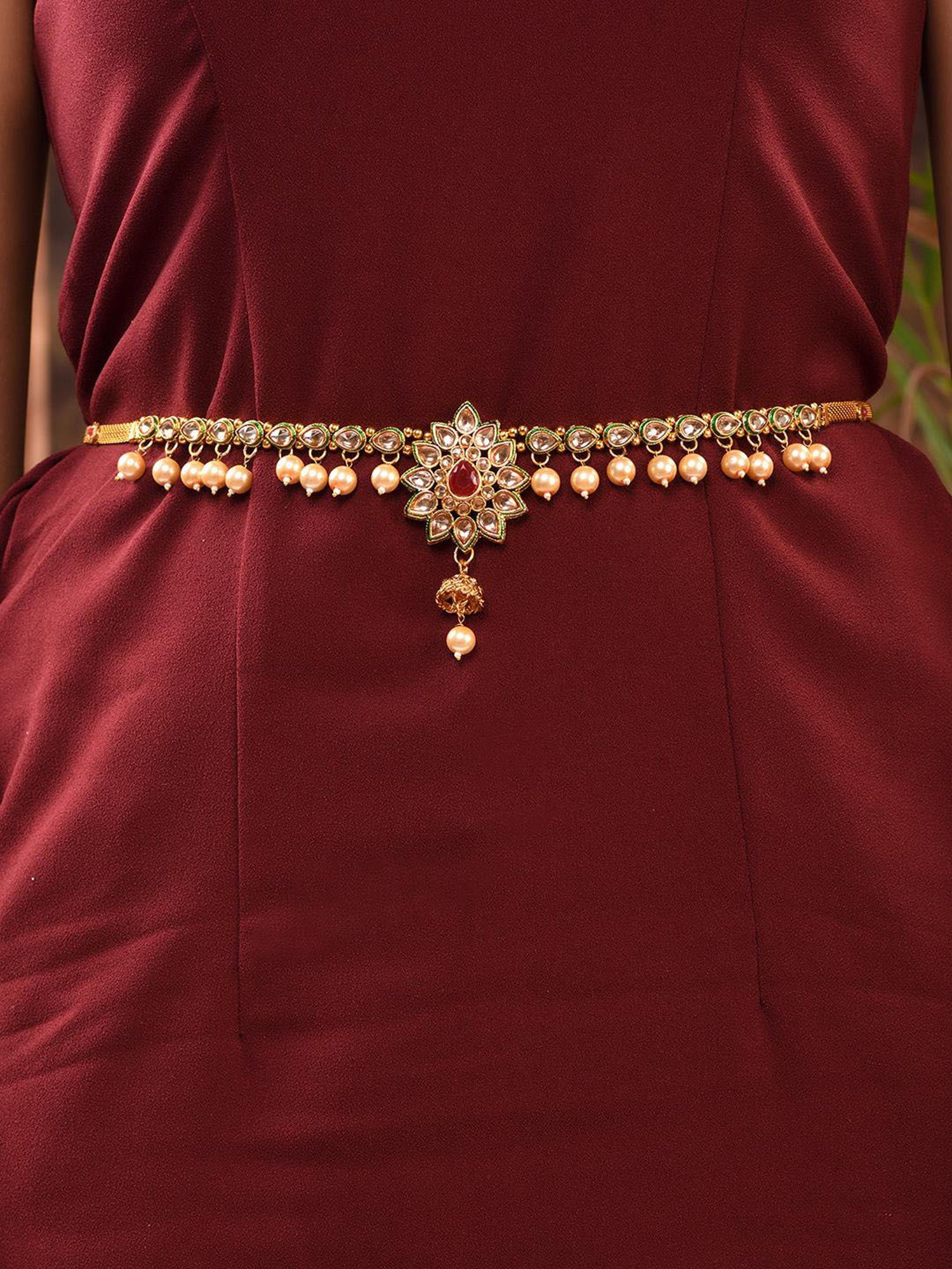 Saraf Rs Jewellery Gold Plated Floral Design Beaded Kamarbandh