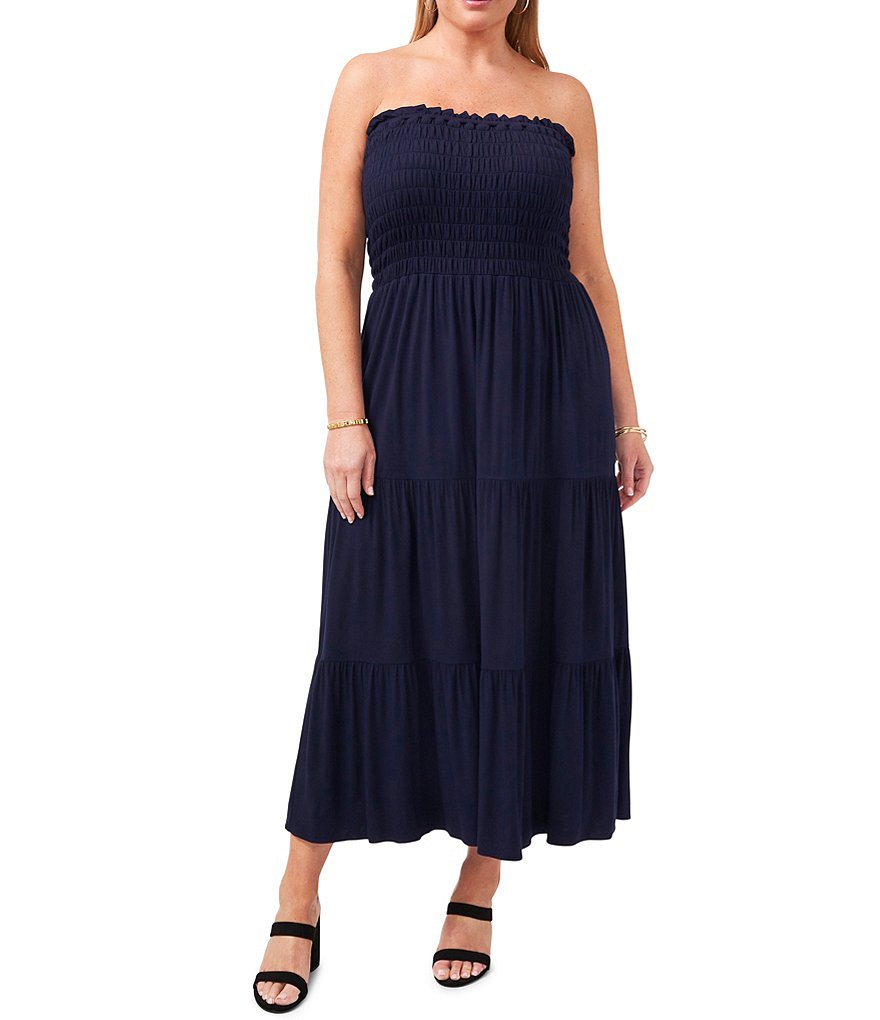 1. STATE Plus Size Strapless Smocked Bodice Maxi Dress