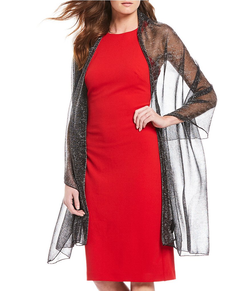 Cejon Metallic Crocheted Fringe Metallic Evening Wrap