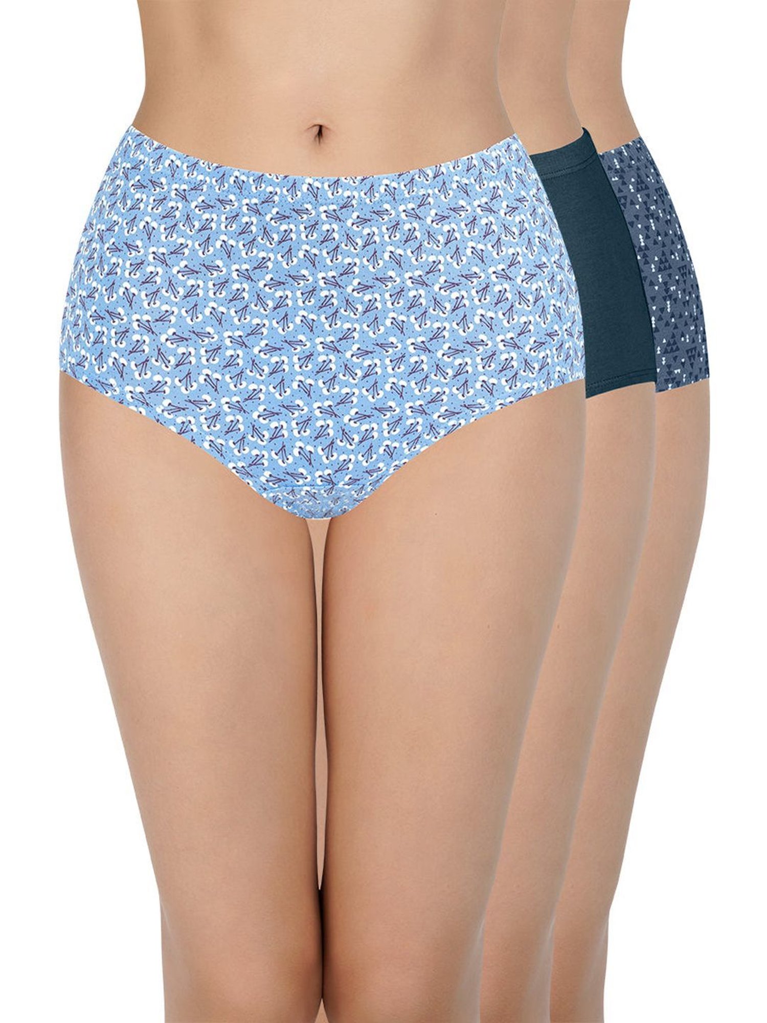 Every De by Amante Blue Cotton Printed Panties - Pack Of 3