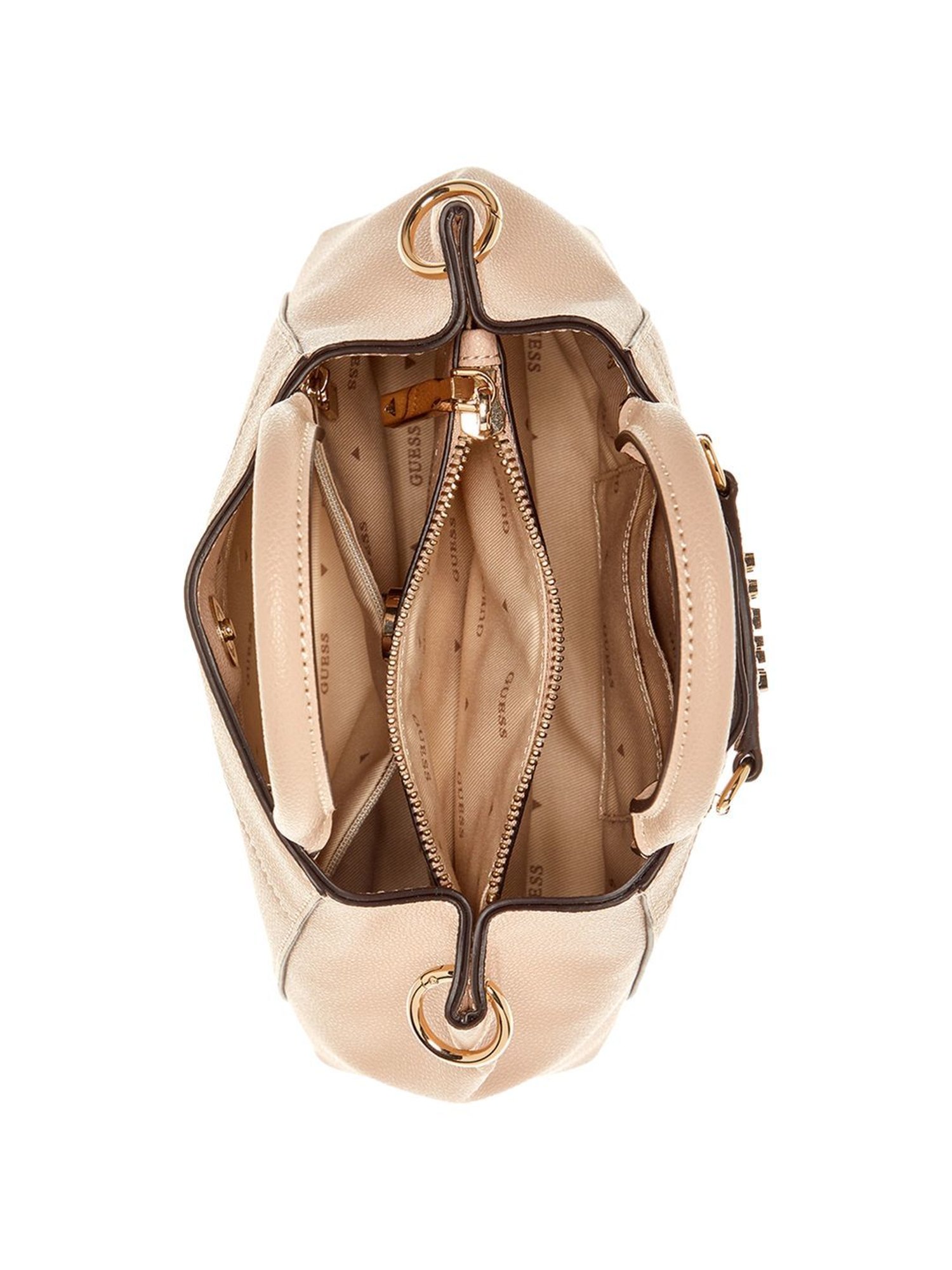 Guess Beige Solid Satchel Handbag