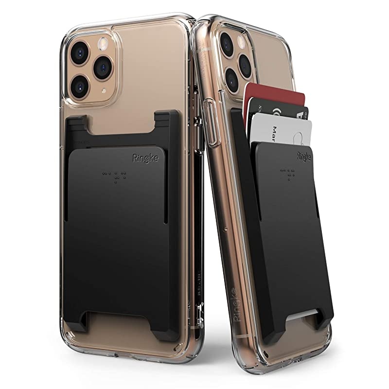 Slot Card Holder Designed for Smartphones Adhesive Stick On Wallet Case Minimalist Slim Hard Premium Credit Card Cash Sleeve Black