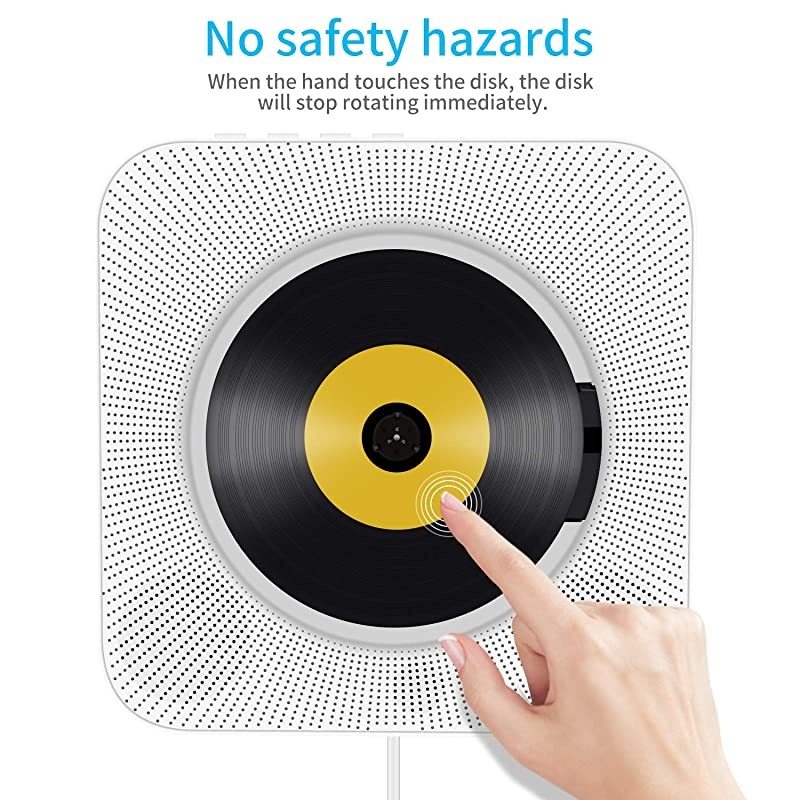 CD Player with Bluetooth, Wall Mountable CD Music Player Home Audio Boombox with Remote Control FM Radio Built-in HiFi Speakers, MP3 Headphone Jack AUX Input Output (White)