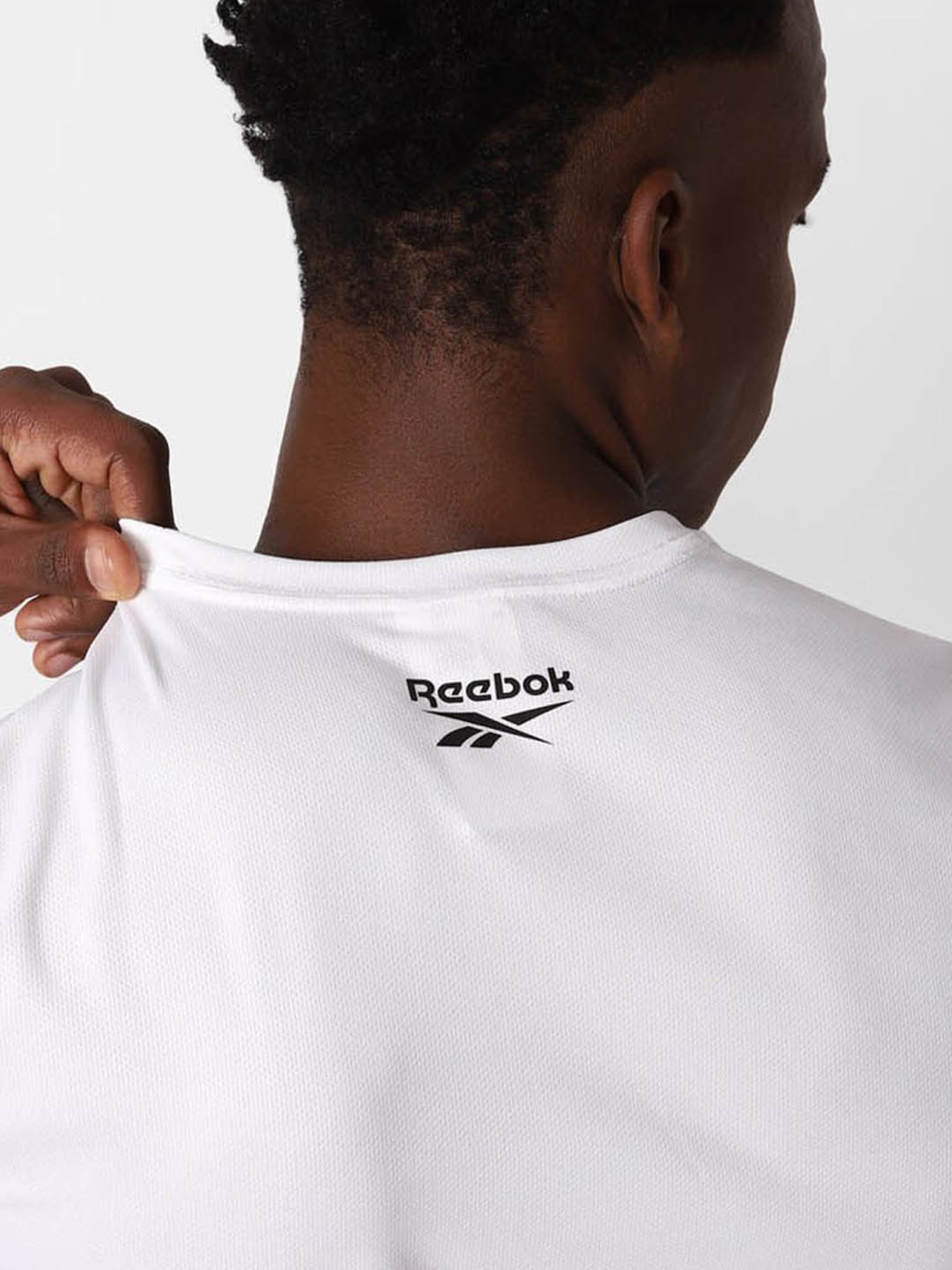 Reebok White Slim Fit Printed Sports T-Shirt