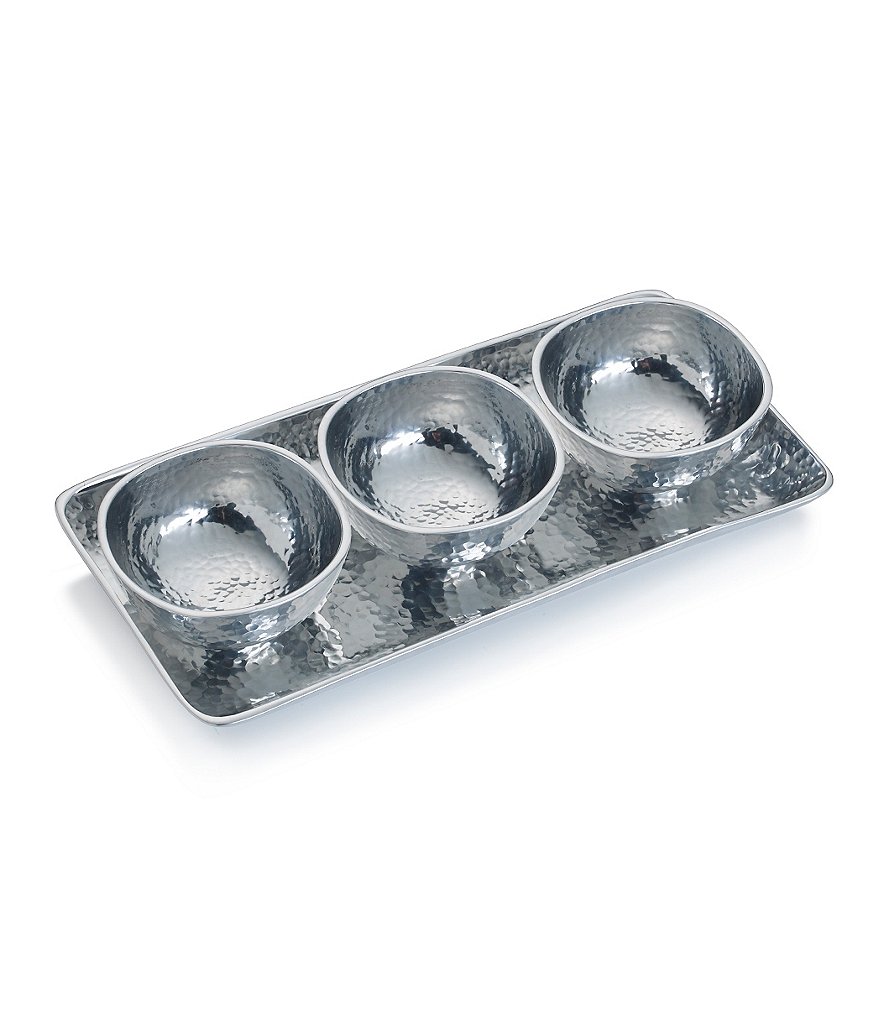 Towle Silversmiths Hammered Metal 3-Bowl Tray