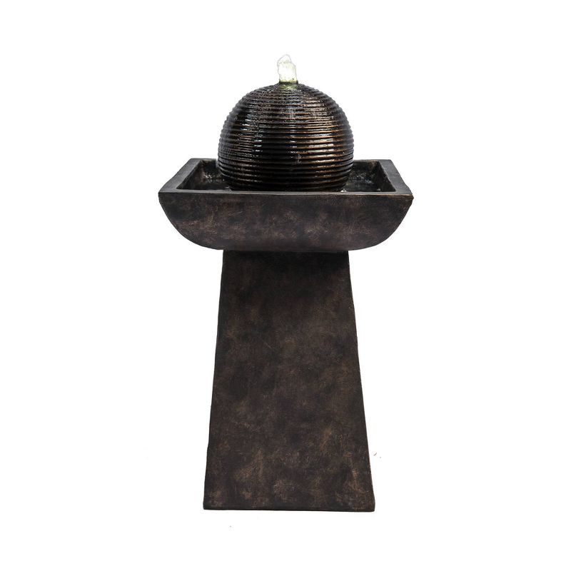 26.3" Pedestal Outdoor Fountain with Orb and LED Light Brown - Peaktop