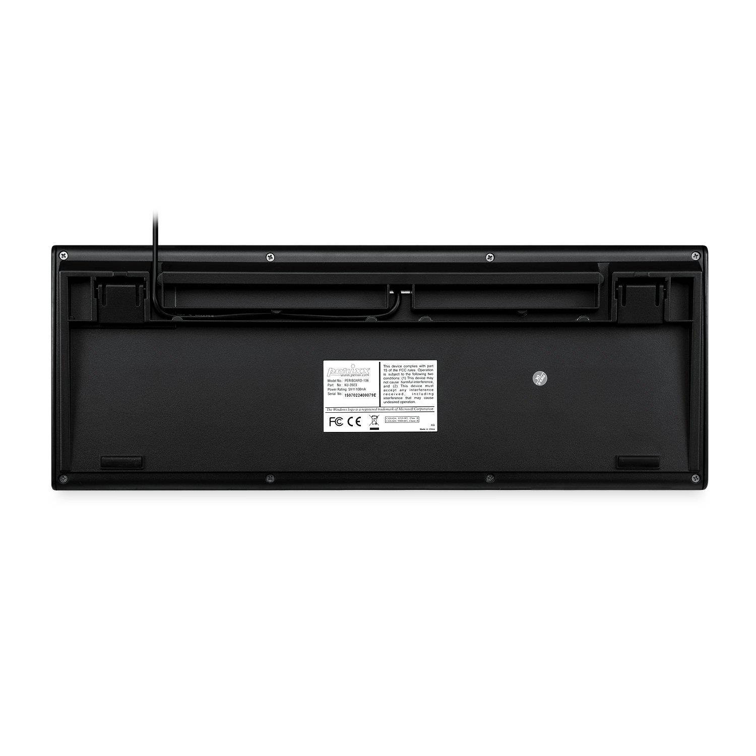 Perixx PERIBOARD-106 US B, Performance wired keyboard - 20 Million Key Press Life - Full Size 17.9"x6.6"x1.7" - Black